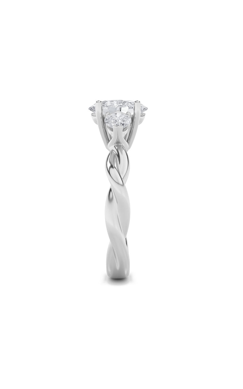 2Cttw Oval Shaped Lab Grown Diamond (F/VS) Three Stone Twisted Band Engagement Ring in 14K Gold