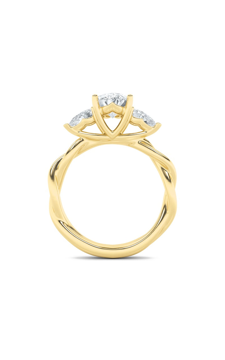 2Cttw Oval Shaped Lab Grown Diamond (F/VS) Three Stone Twisted Band Engagement Ring in 14K Gold