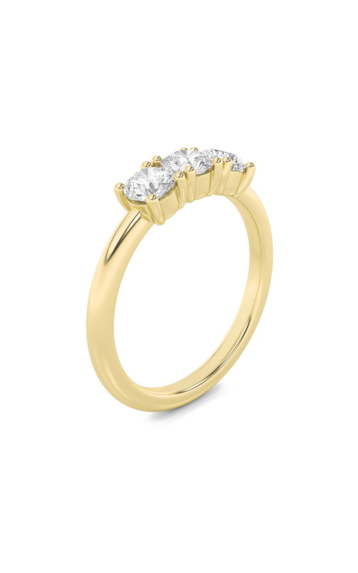 1CTW Round Shaped Lab Grown Diamond (F/VS) Three Stone Band Ring in 14K Gold