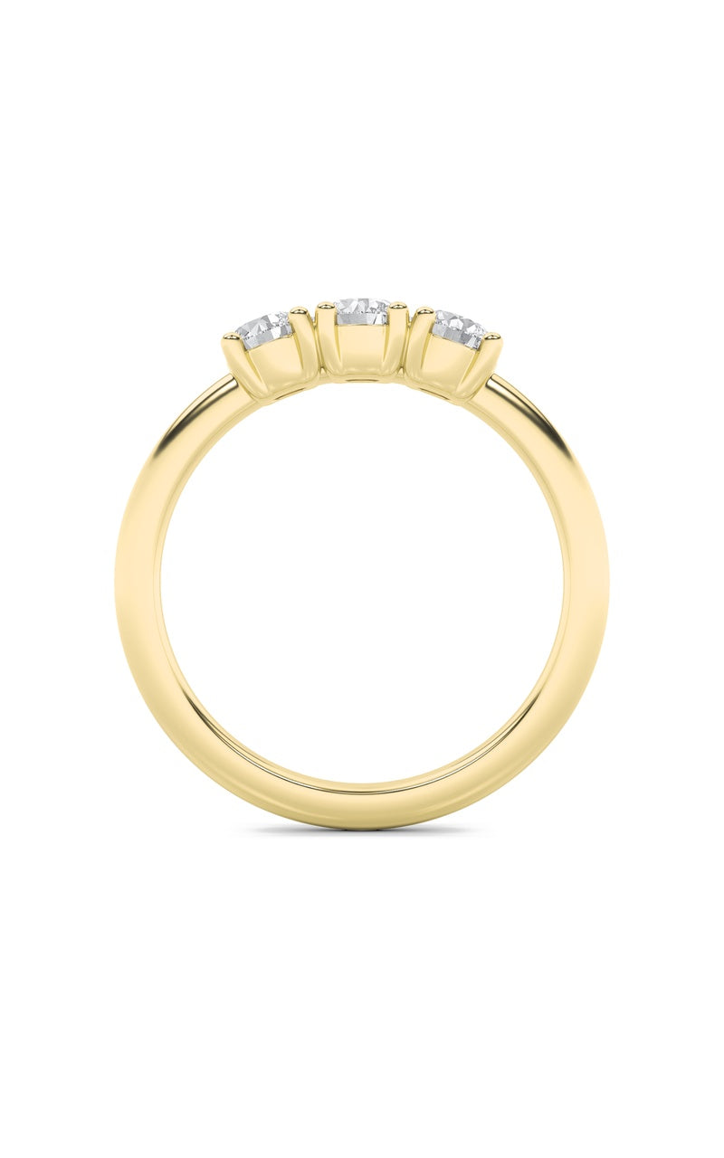3CTW Round Shaped Lab Grown Diamond (F/VS) Three Stone Band Ring in 14K Gold