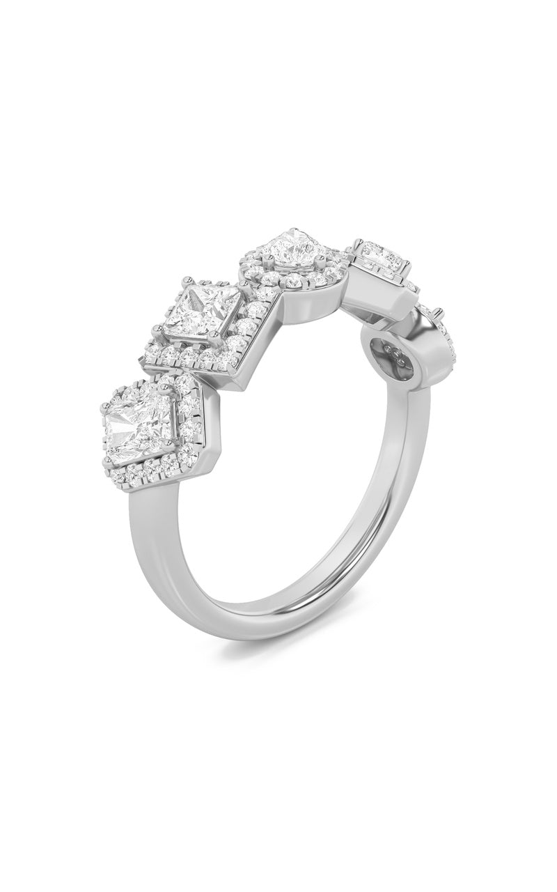1.33Cttw Mix Shaped Lab Grown Diamond (F/VS) Five StoneHalo Fashion Ring in 14K Gold