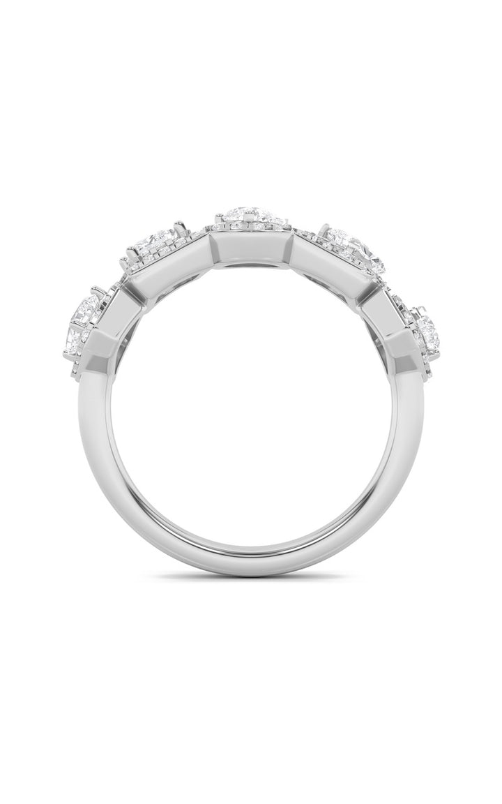 1.33CTW Mix Shaped Lab Grown Diamond (F/VS) Five StoneHalo Fashion Ring in 14K Gold