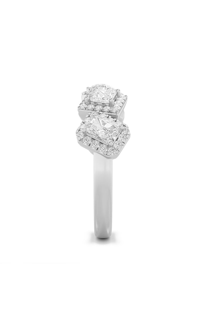 1.33Cttw Mix Shaped Lab Grown Diamond (F/VS) Five StoneHalo Fashion Ring in 14K Gold
