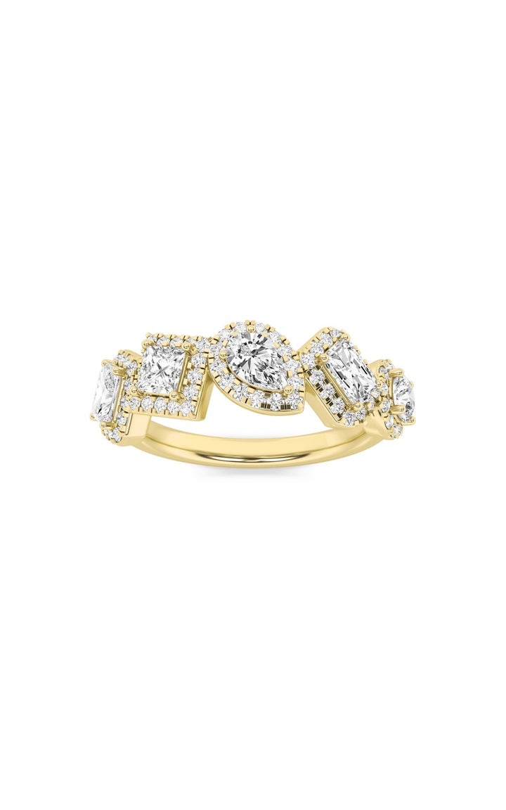 1.5Cttw Mix Shaped Lab Grown Diamond (F/VS) Five Stone Ring in 14K Gold