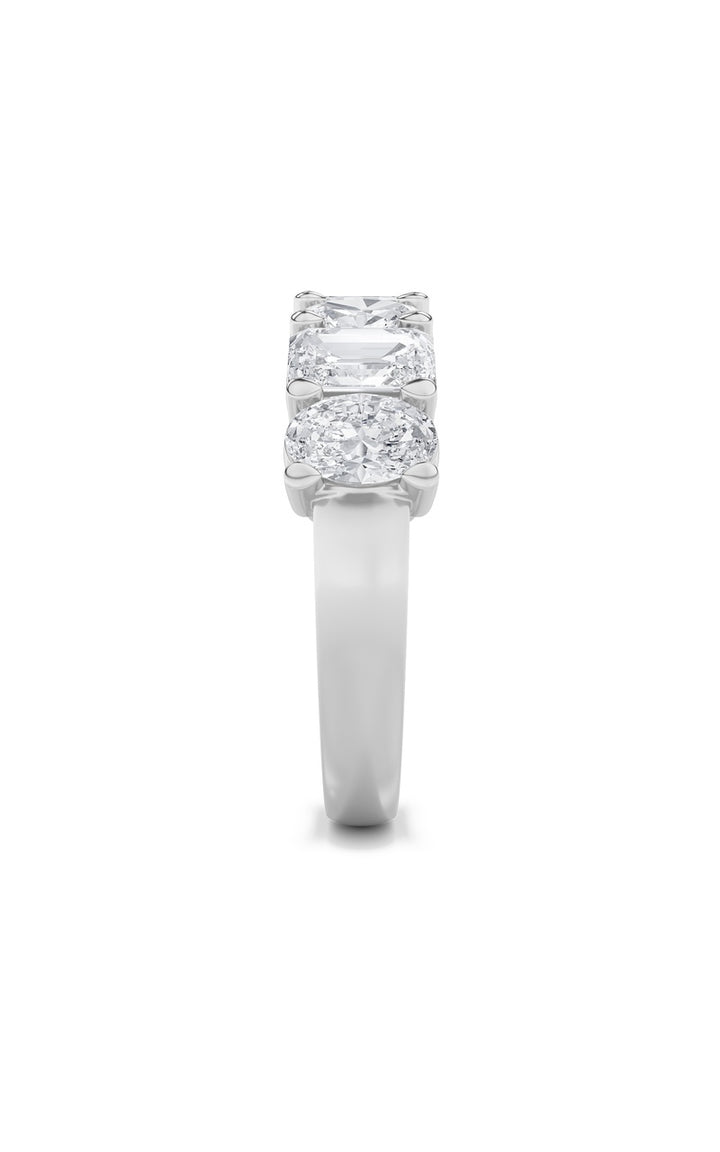 3Cttw Emerald Shaped Lab Grown Diamond (F/VS) Seven Stone Band Ring in 14K Gold
