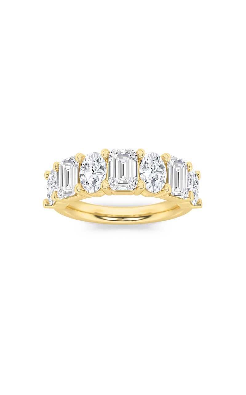 3Cttw Emerald Shaped Lab Grown Diamond (F/VS) Seven Stone Band Ring in 14K Gold
