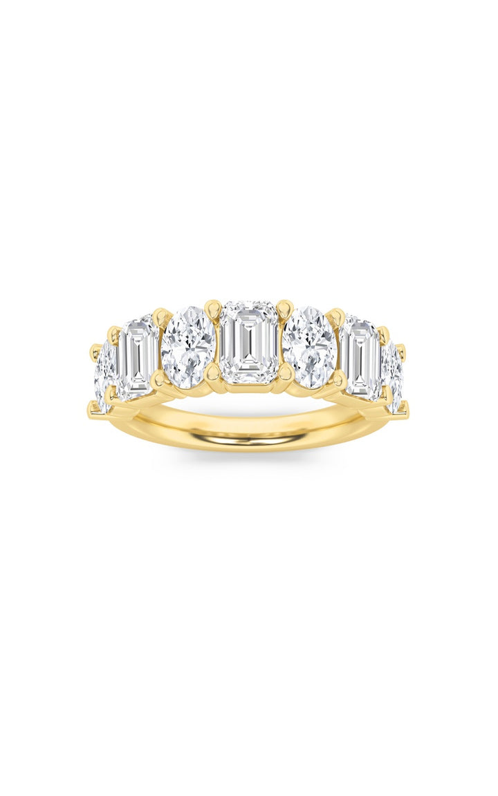 3Cttw Emerald Shaped Lab Grown Diamond (F/VS) Seven Stone Band Ring in 14K Gold