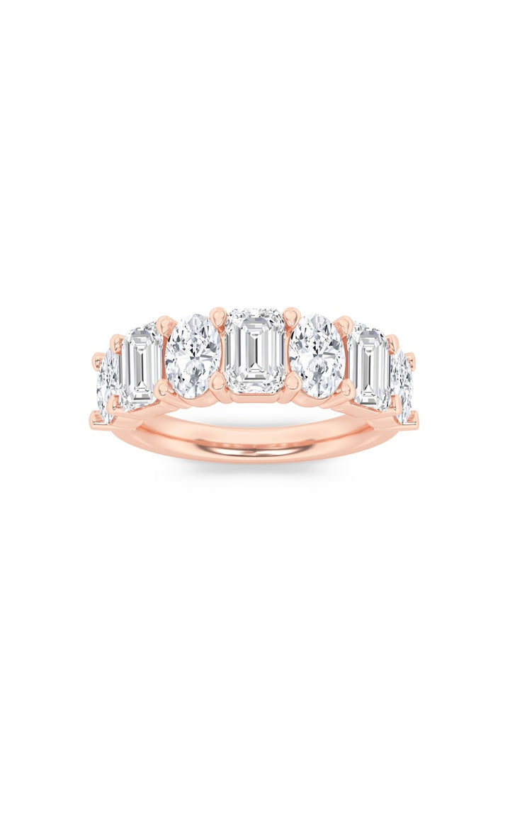 3Cttw Emerald Shaped Lab Grown Diamond (F/VS) Seven Stone Band Ring in 14K Gold
