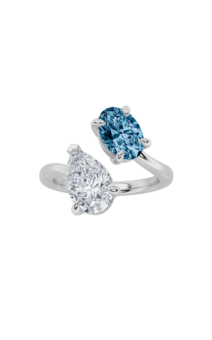 3Cttw Oval Shaped Lab Grown Diamond (F/VS) Toi et Moi Fashiion Ring in 14K Gold