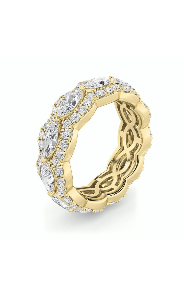 4Cttw Marquise Shaped Lab Grown Diamond (F/VVS) Eternity Band Ring in 14K Gold