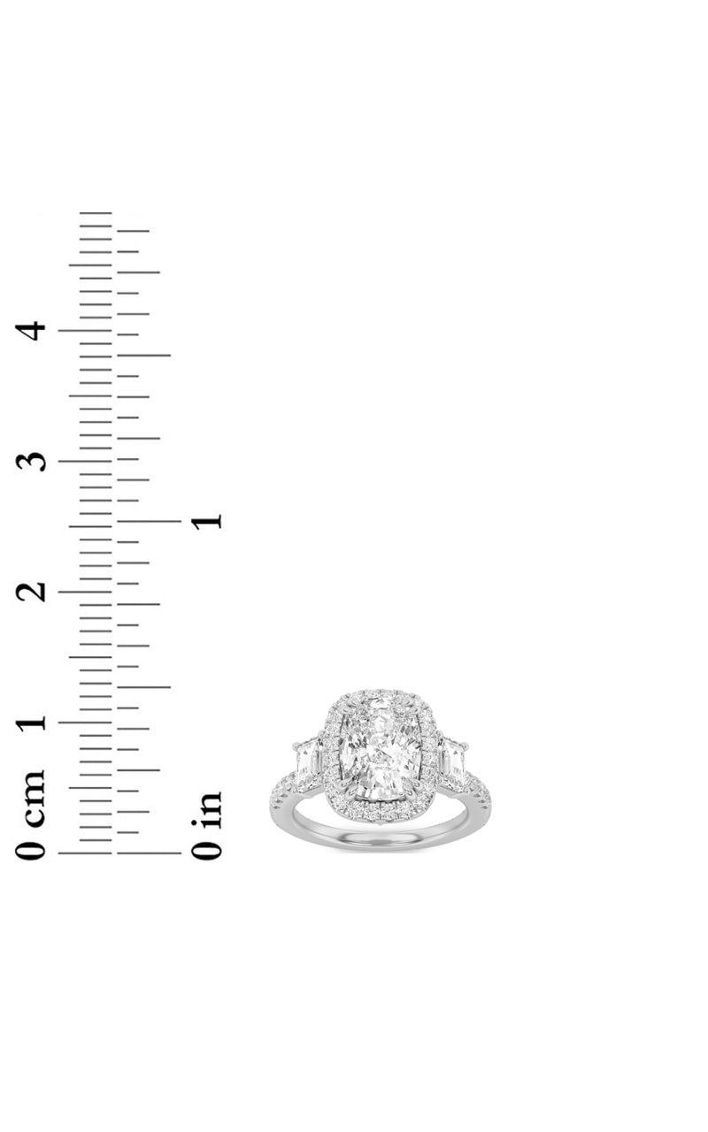 3Cttw Elongated Cushion Shaped Lab Grown Diamond (F/VS) Accented Three Stone Ring in 14K Gold