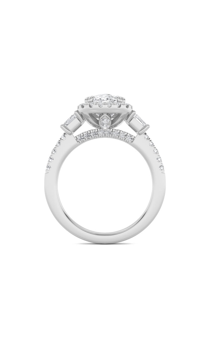 3Cttw Elongated Cushion Shaped Lab Grown Diamond (F/VVS) Accented Three Stone Ring in 14K Gold