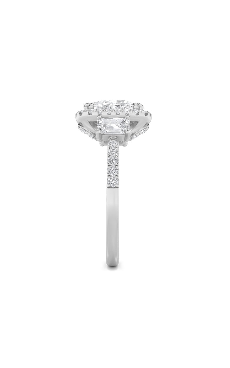 3Cttw Elongated Cushion Shaped Lab Grown Diamond (F/VVS) Accented Three Stone Ring in 14K Gold
