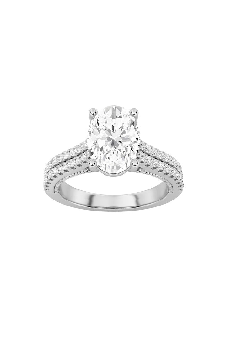 2Cttw Oval Shaped Lab Grown Diamond (F/VS) Two Row Fancy Accented Engagement Ring in 14K Gold