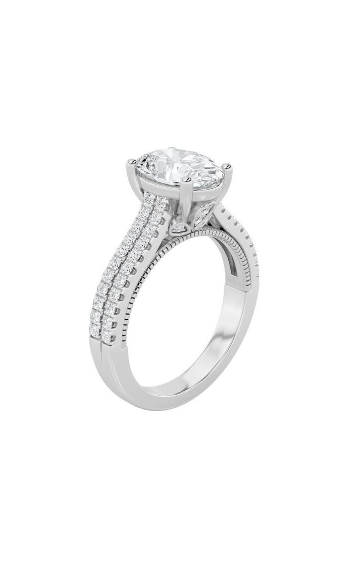 2Cttw Oval Shaped Lab Grown Diamond (F/VS) Two Row Fancy Accented Engagement Ring in 14K Gold