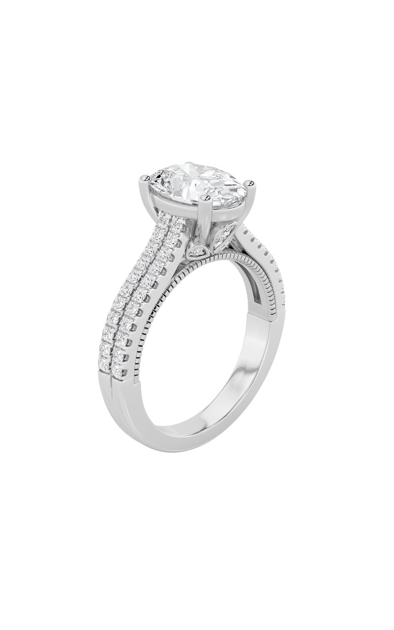 2Cttw Oval Shaped Lab Grown Diamond (F/VS) Two Row Fancy Accented Engagement Ring in 14K Gold