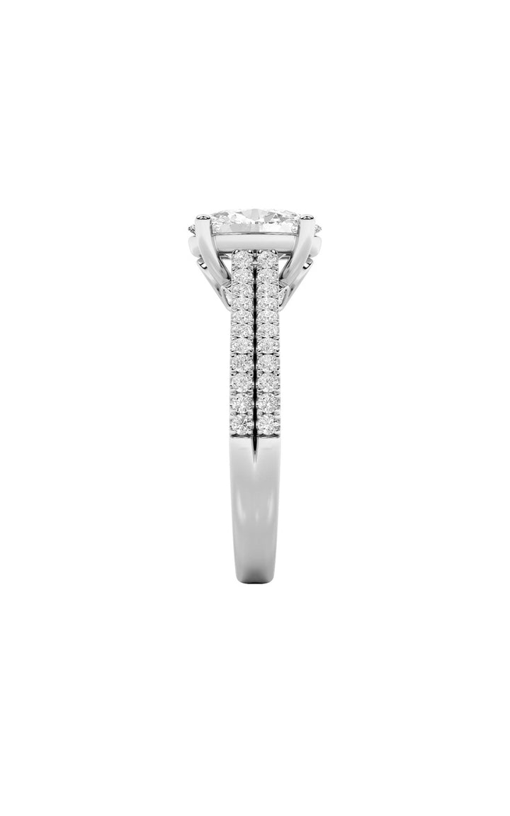 2Cttw Oval Shaped Lab Grown Diamond (F/VS) Two Row Fancy Accented Engagement Ring in 14K Gold