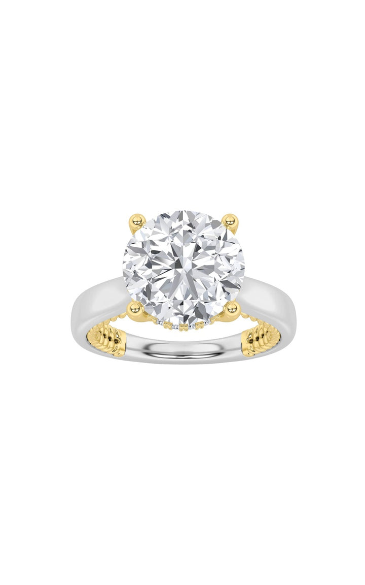 3.5Cttw Round Shaped Lab Grown Diamond (F/VS) Hidden Halo Two Tone Engagement Ring in 14K Gold
