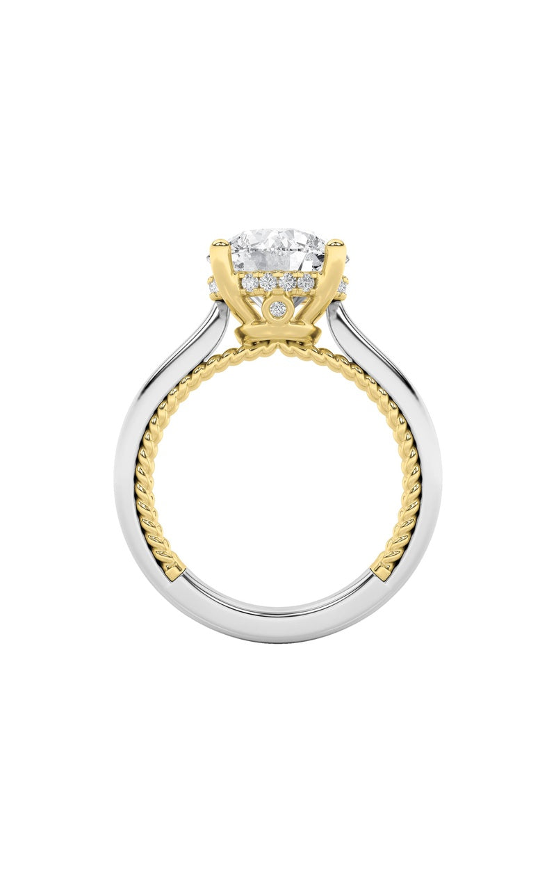3.5CTW Round Shaped Lab Grown Diamond (F/VS) Hidden Halo Two Tone Engagement Ring in 14K Gold