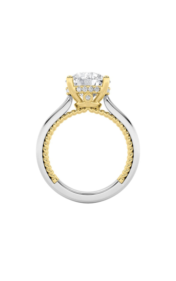 3.5CTW Round Shaped Lab Grown Diamond (F/VS) Hidden Halo Two Tone Engagement Ring in 14K Gold