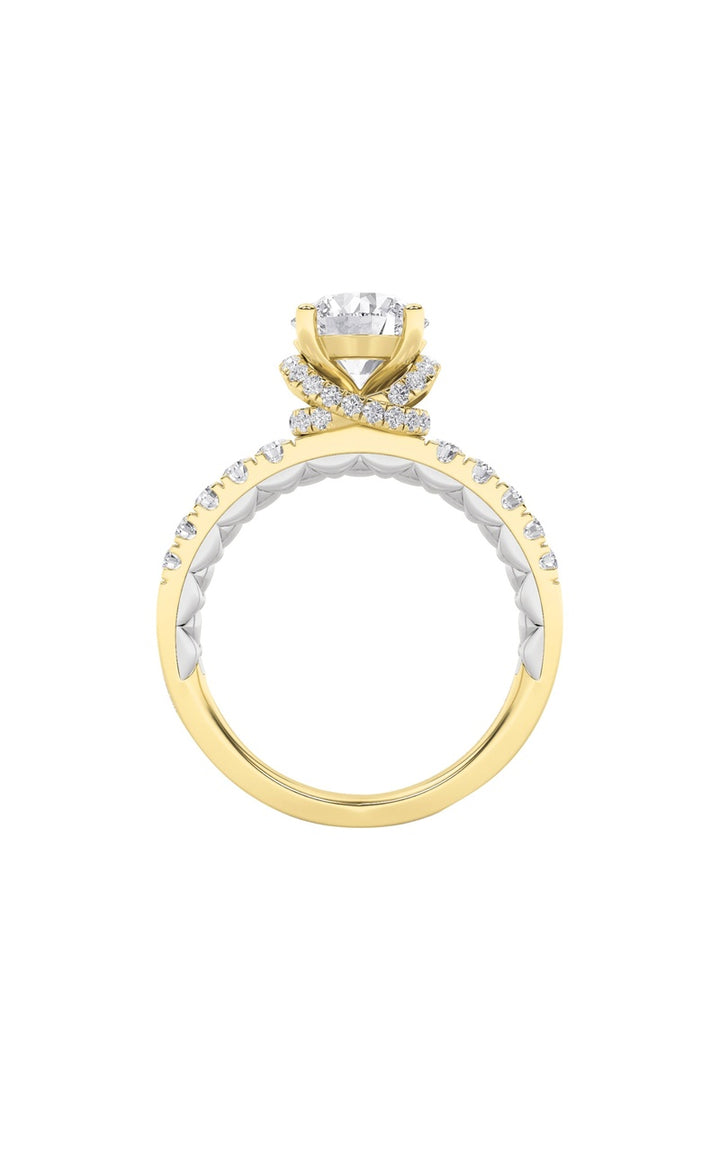 2Cttw Round Shaped Lab Grown Diamond (F/VS) Two Tone Accented Fancy Engagement Ring in 14K Gold