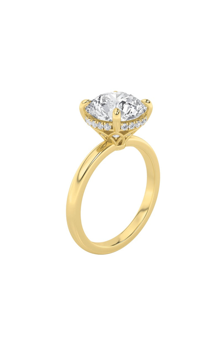 3.5CTW Round Shaped Lab Grown Diamond (F/VS) Classic Hidden Halo Solitaire Engagement Ring in 14K Gold