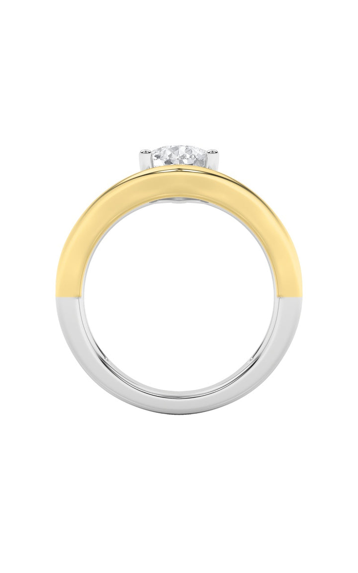 2Cttw Pear Shaped Lab Grown Diamond (F/VS) Two Tone Wave Inspired Engagement Ring in 14K Gold