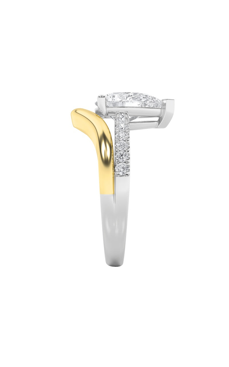 2Cttw Pear Shaped Lab Grown Diamond (F/VS) Two Tone Wave Inspired Engagement Ring in 14K Gold