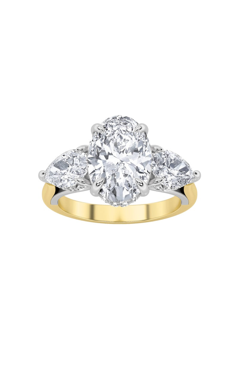 4Cttw Oval Shaped Lab Grown Diamond (F/VS) Accented Three Stone Ring in 14K Gold