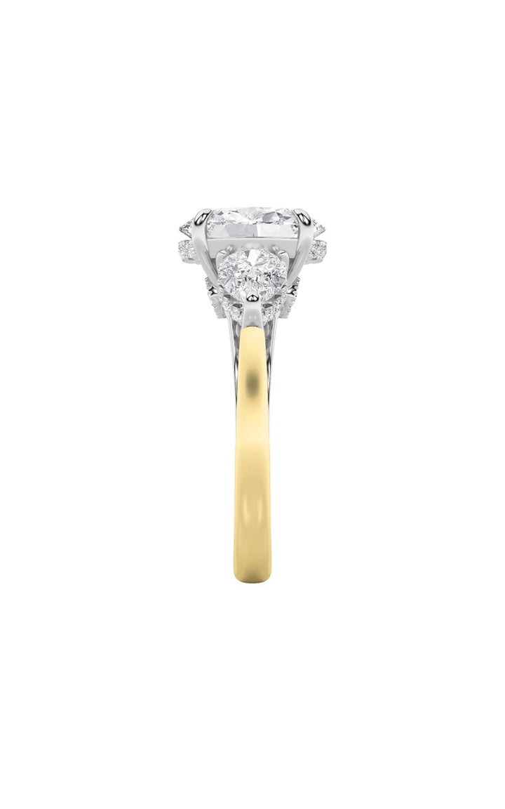4Cttw Oval Shaped Lab Grown Diamond (F/VS) Accented Three Stone Ring in 14K Gold