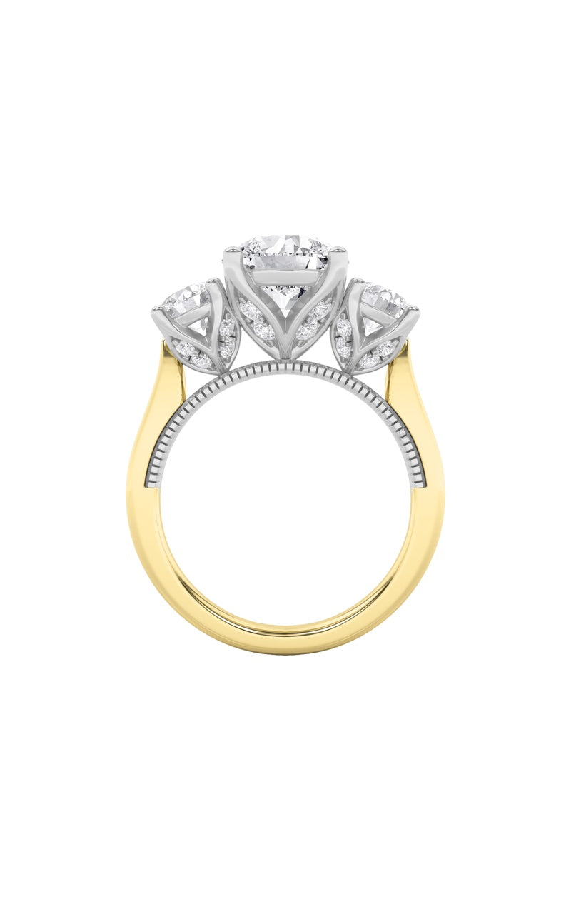 4CTW Round Shaped Lab Grown Diamond (F/VS) Accented Three Stone Ring in 14K Gold