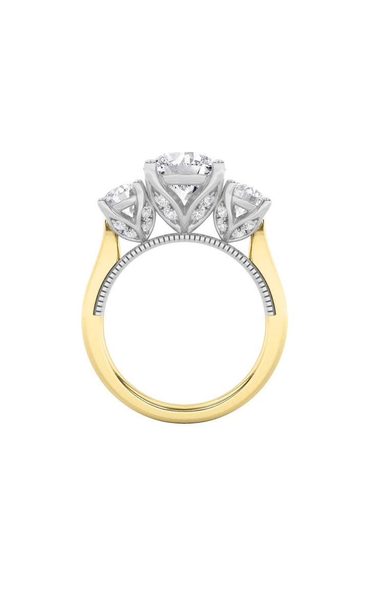 4CTW Round Shaped Lab Grown Diamond (F/VS) Accented Three Stone Ring in 14K Gold