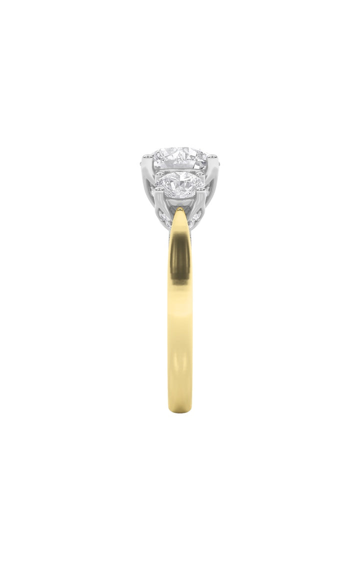 4CTW Round Shaped Lab Grown Diamond (F/VS) Accented Three Stone Ring in 14K Gold