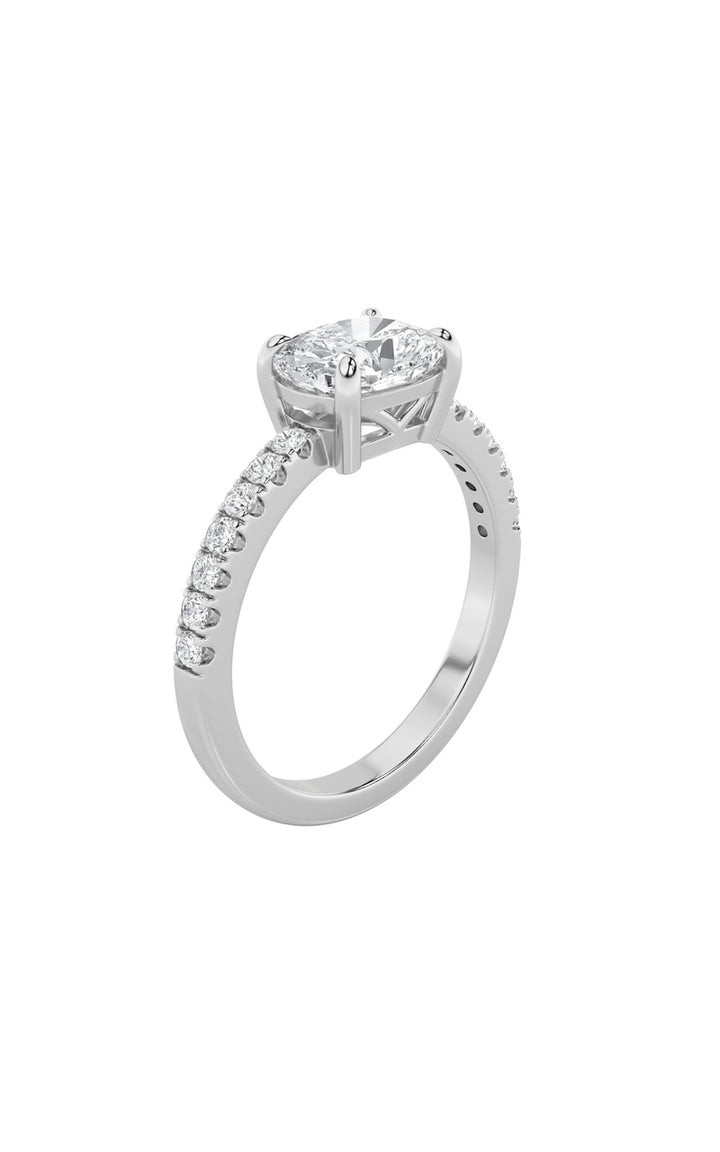 1.5Cttw Elongated Cushion Shaped Lab Grown Diamond (F/VS) East West Accented Ring in 14K Gold