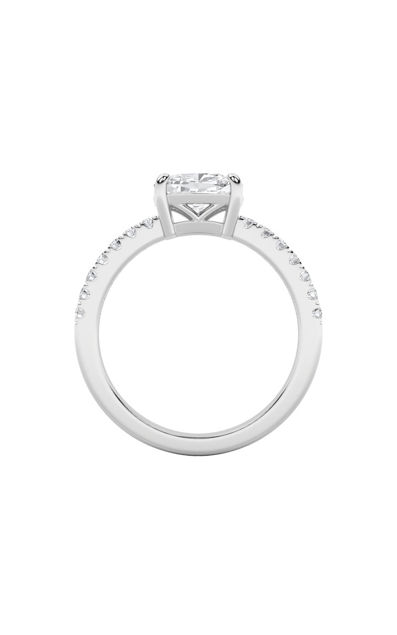1.5Cttw Elongated Cushion Shaped Lab Grown Diamond (F/VS) East West Accented Ring in 14K Gold