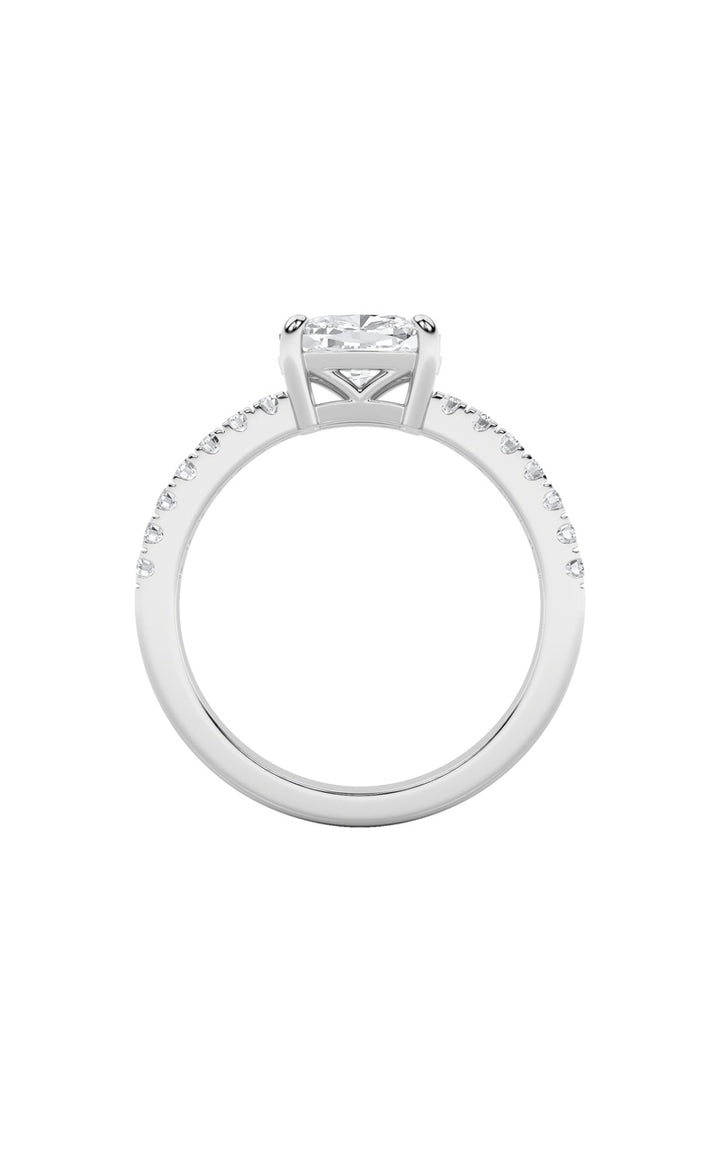 1.5Cttw Elongated Cushion Shaped Lab Grown Diamond (F/VS) East West Accented Ring in 14K Gold