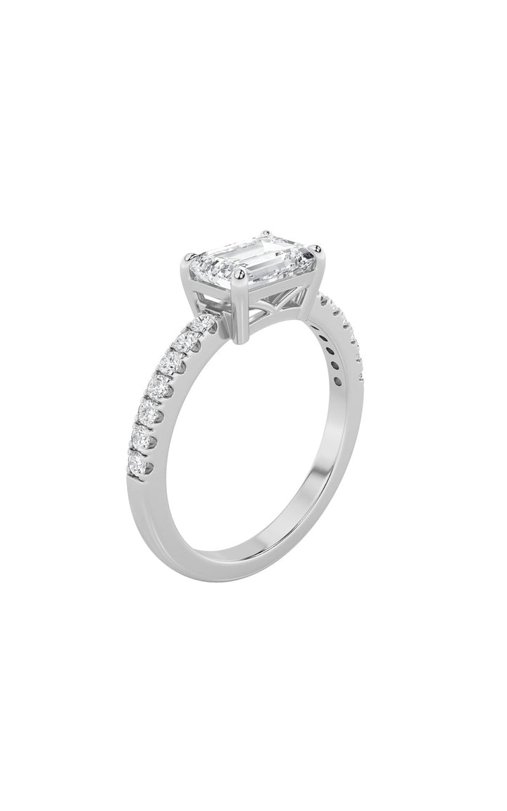 1.5Cttw Emerald Shaped Lab Grown Diamond (F/VS) East West Accented Ring in 14K Gold