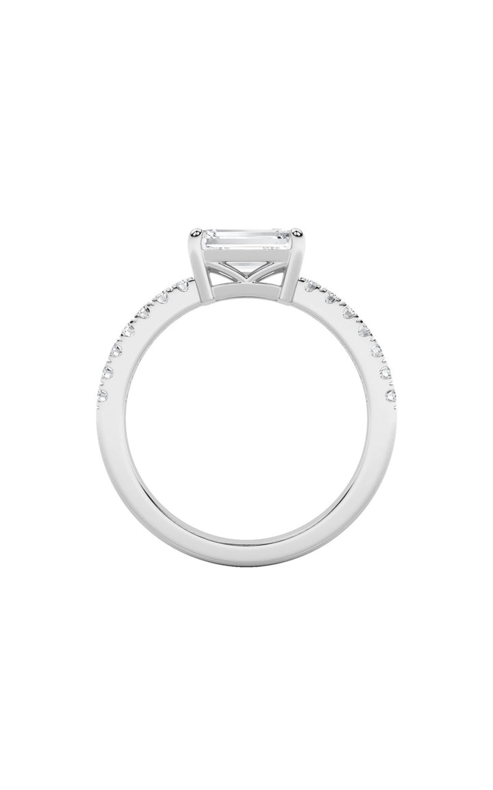 1.5Cttw Emerald Shaped Lab Grown Diamond (F/VS) East West Accented Ring in 14K Gold