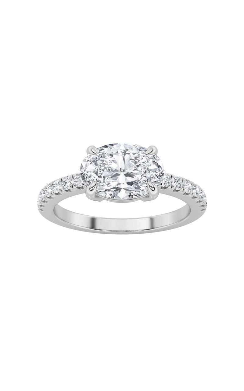 1.5Cttw Oval Shaped Lab Grown Diamond (F/VS) East West Accented Ring in 14K Gold