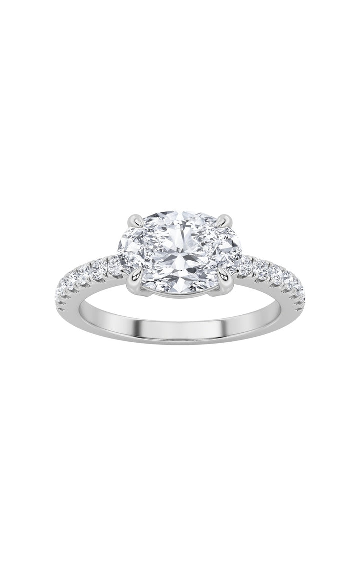 1.5Cttw Oval Shaped Lab Grown Diamond (F/VS) East West Accented Ring in 14K Gold