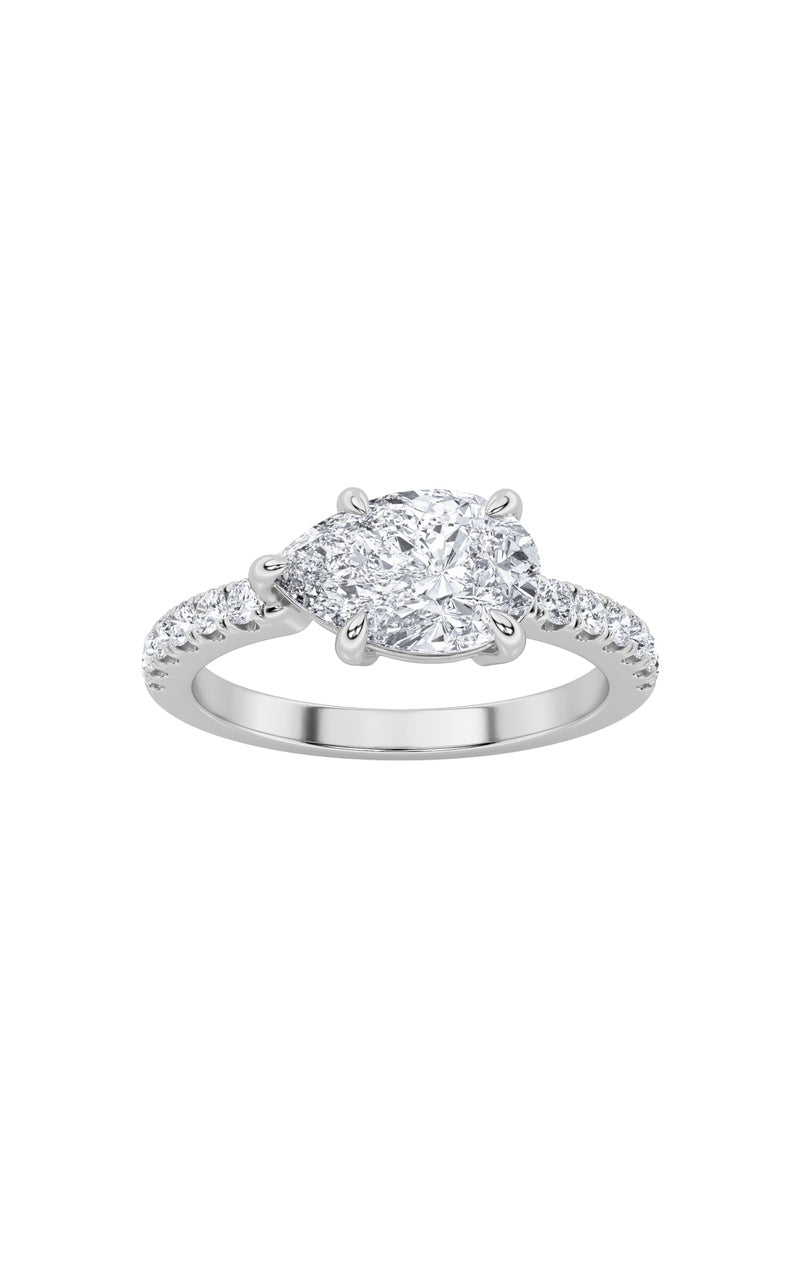 1.5CTW Pear Shaped Lab Grown Diamond (F/VS) East West Accented Ring in 14K Gold