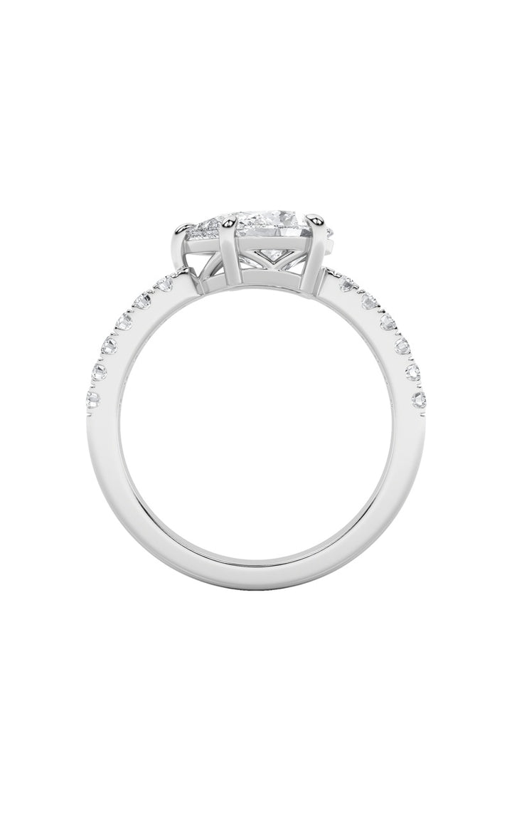 1.5Cttw Pear Shaped Lab Grown Diamond (F/VS) East West Accented Ring in 14K Gold