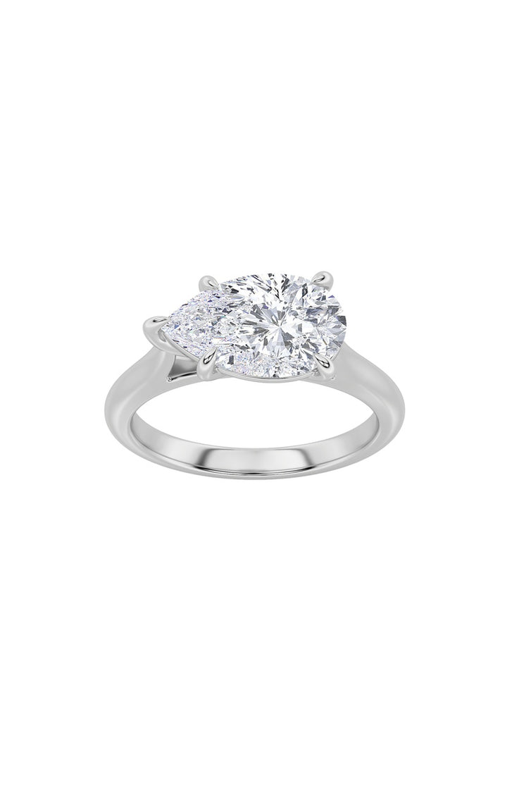 2Cttw Pear Shaped Lab Grown Diamond (F/VS) East West Accented Ring in 14K Gold