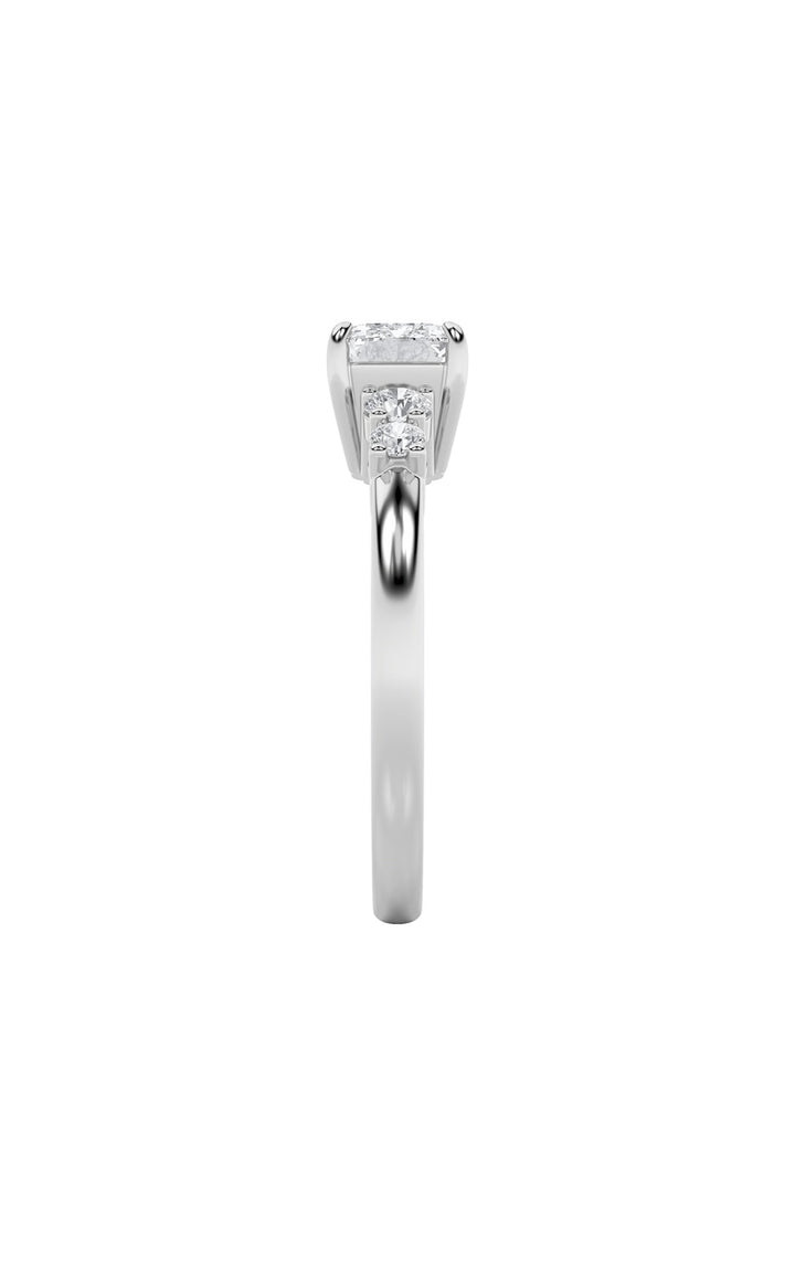 1.5Cttw Emerald Shaped Lab Grown Diamond (F/VS) East West Accented Three Stone Ring in 14K Gold