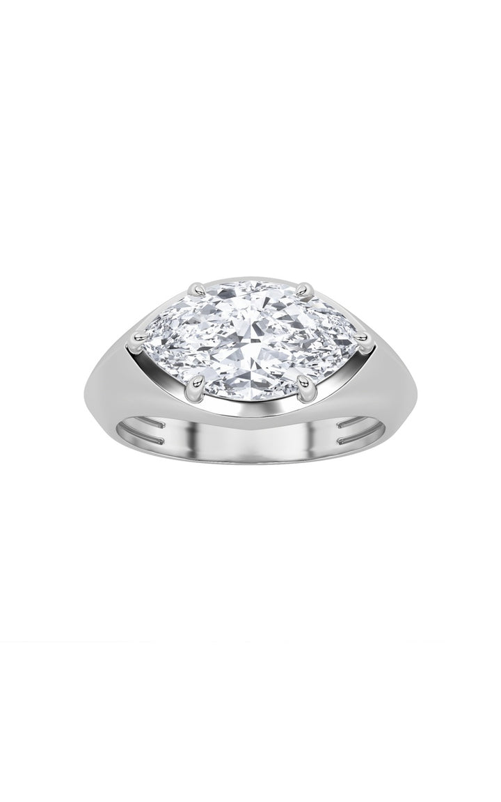 2Cttw Marquise Shaped Lab Grown Diamond (F/VS) East West Solitaire Ring in 14K Gold