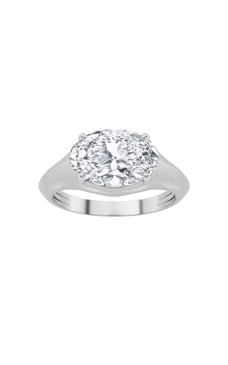 2Cttw Oval Shaped Lab Grown Diamond (F/VS) East West Solitaire Ring in 14K Gold