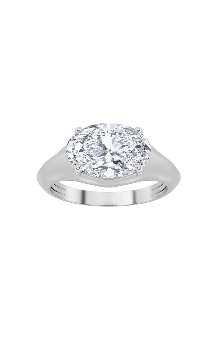 2Cttw Oval Shaped Lab Grown Diamond (F/VS) East West Solitaire Ring in 14K Gold