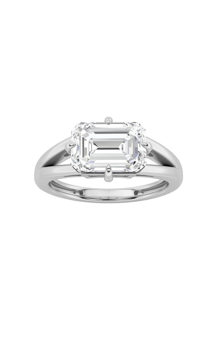 2.5Cttw Emerald Shaped Lab Grown Diamond (F/VS) East West Solitaire Ring in 14K Gold