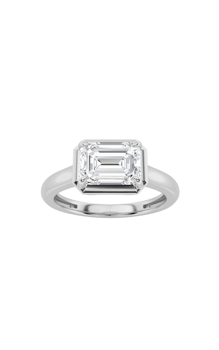 1.5Cttw Emerald Shaped Lab Grown Diamond (F/VS) East West Solitaire Ring in 14K Gold