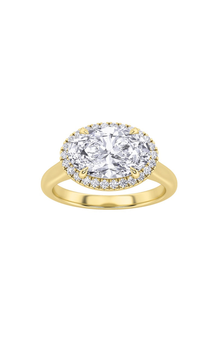 2Cttw Oval Shaped Lab Grown Diamond (F/VS) East West Accented Solitaire Ring in 14K Gold